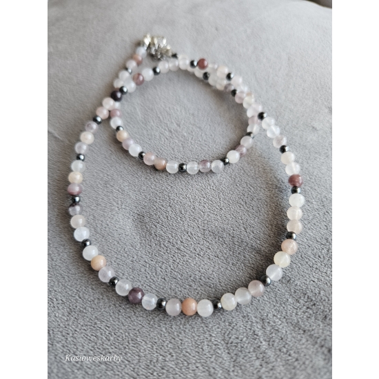 Naszyjnik z kamieni kwarc lawendowy i hematyt